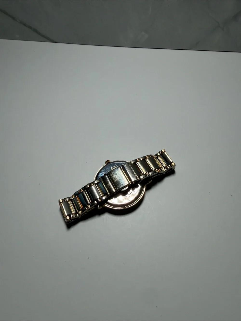 Francescas womens wristwatch green round dial metallic link bracelet watch